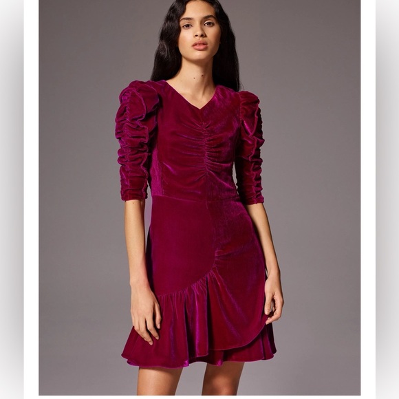 Rebecca Taylor Ruched Velvet Wrap Dress Size 6| Bordeaux Red Silk Blend - Picture 1 of 8